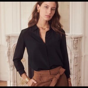 Sezane Silk Roxane Button Up Blouse with Lace Trim Size 36/4